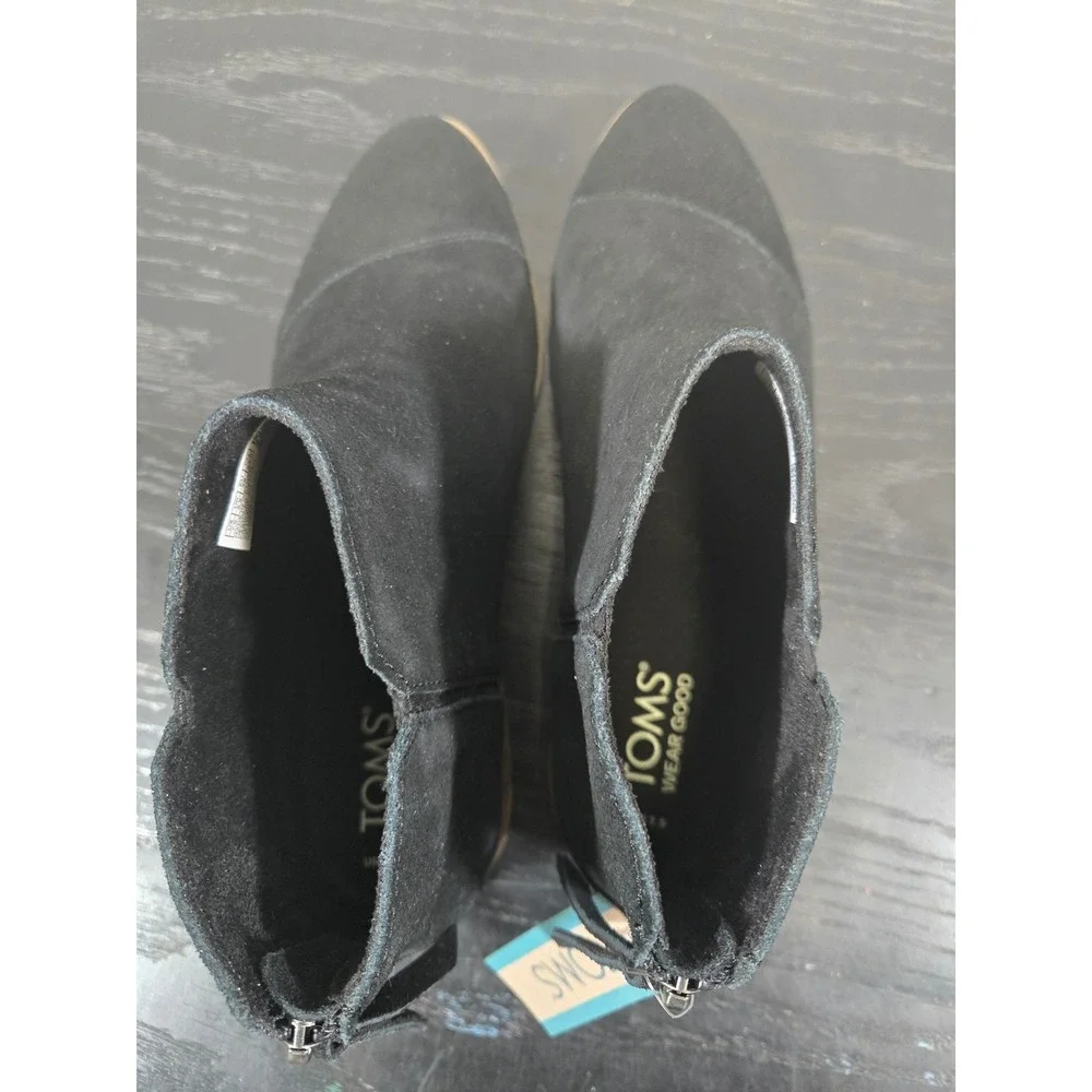 TOMS Black Suede Cap‎ Toe Ella Ankle Booties 7.5